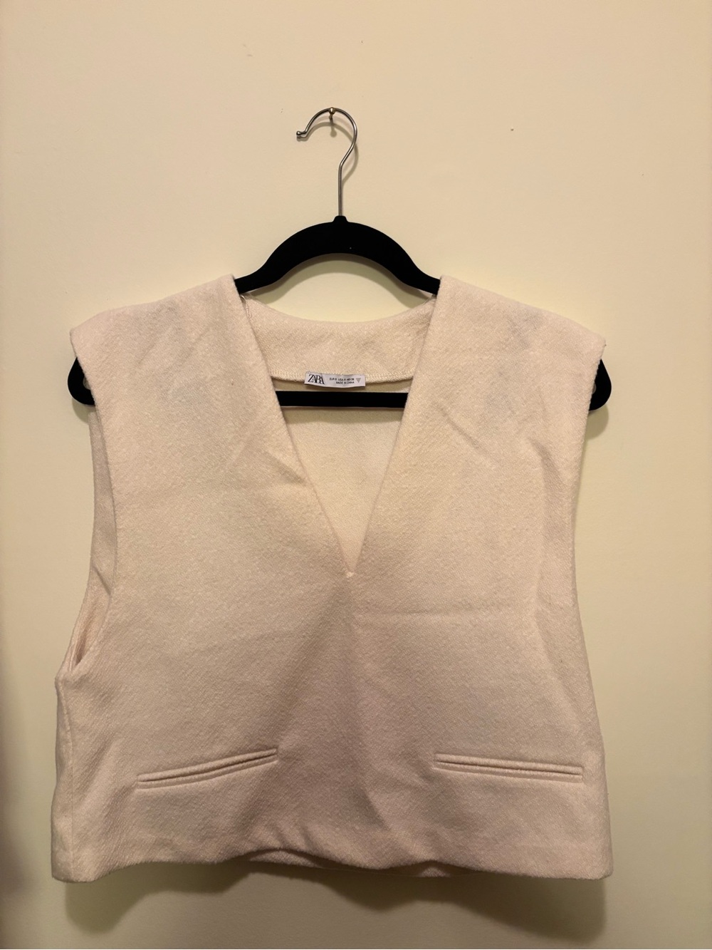 Zara Pale Cream V-Neck Boxy Vest